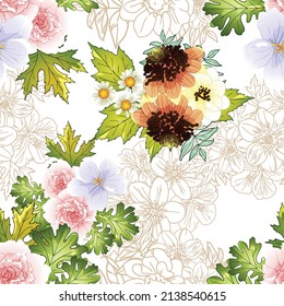 Abstract elegance seamless pattern with floral background