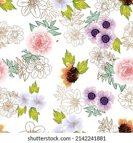 Abstract elegance seamless pattern with floral background