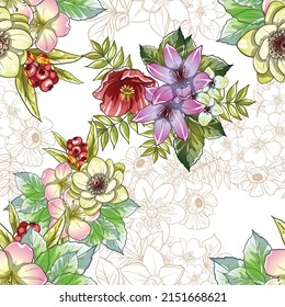 Abstract elegance seamless pattern with floral background