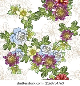 Abstract elegance seamless pattern with floral background