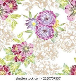 Abstract elegance seamless pattern with floral background