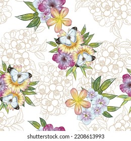 Abstract elegance seamless pattern with floral background - Shutterstock ID 2208613993