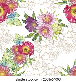 Abstract elegance seamless pattern with floral background - Shutterstock ID 2208614003