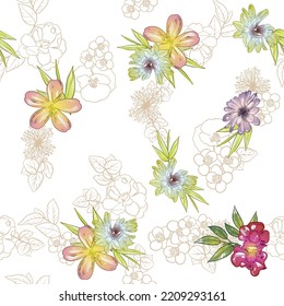 Abstract elegance seamless pattern with floral background