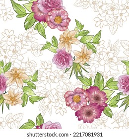 Abstract elegance seamless pattern with floral background