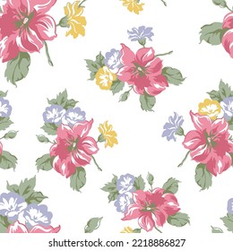 Abstract elegance seamless pattern with floral background,Seamless exotic pattern with tropical leaves and flowers on a white background. Vector illustration.