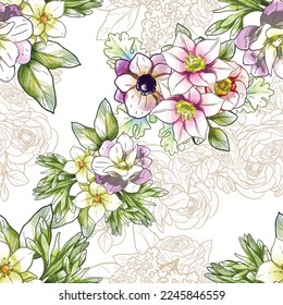 Abstract elegance seamless pattern with floral background