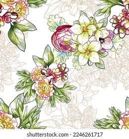 Abstract elegance seamless pattern with floral background