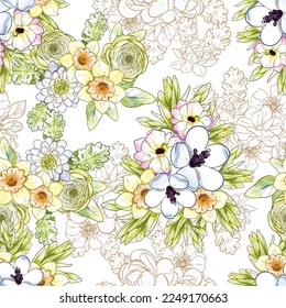 Abstract elegance seamless pattern with floral background