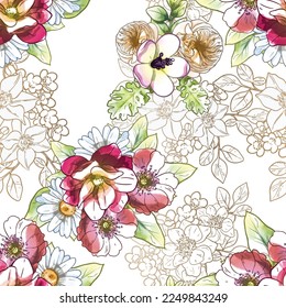 Abstract elegance seamless pattern with floral background