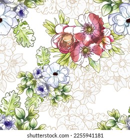 Abstract elegance seamless pattern with floral background