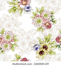 Abstract elegance seamless pattern with floral background