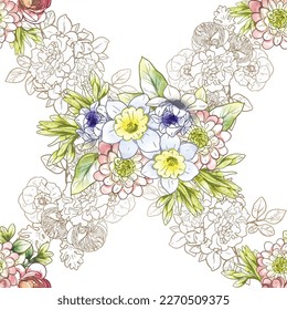 Abstract elegance seamless pattern with floral background