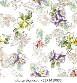 Abstract elegance seamless pattern with floral background