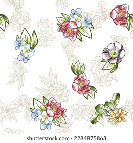 Abstract elegance seamless pattern with floral background