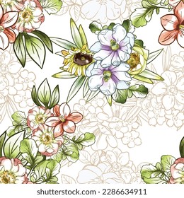 Abstract elegance seamless pattern with floral background