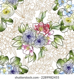 Abstrakte Eleganz, nahtloses Muster mit floralem Hintergrund