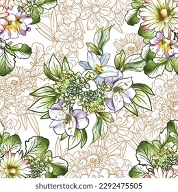 Abstrakte Eleganz, nahtloses Muster mit floralem Hintergrund
