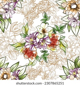 Abstract elegance seamless pattern with floral background