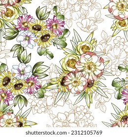 Abstract elegance seamless pattern with floral background