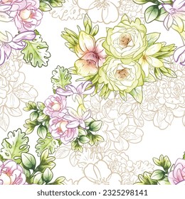Abstract elegance seamless pattern with floral background