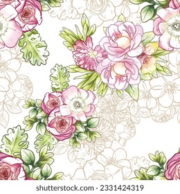 Abstrakte Eleganz, nahtloses Muster mit floralem Hintergrund