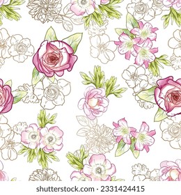 Abstract elegance seamless pattern with floral background