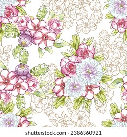 Abstract elegance seamless pattern with floral background