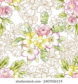 Abstract elegance seamless pattern with floral background