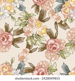 Abstract elegance seamless pattern with floral background