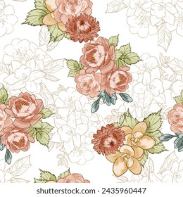 Abstract elegance seamless pattern with floral background