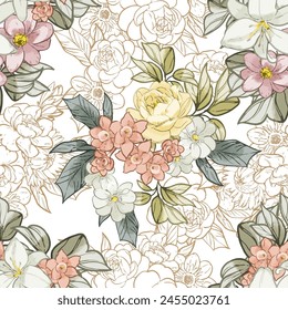 Abstract elegance seamless pattern with floral background