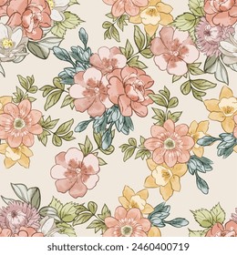 Abstract elegance seamless pattern with floral background