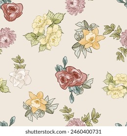 Abstract elegance seamless pattern with floral background