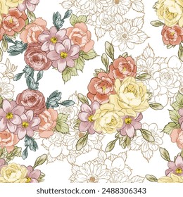 Abstract elegance seamless pattern with floral background