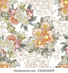 Abstract elegance seamless pattern with floral background