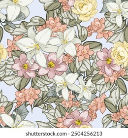 Abstract elegance seamless pattern with floral background