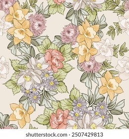 Abstract elegance seamless pattern with floral background