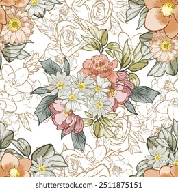 Elegância abstrata padrão sem emenda com fundo floral