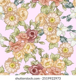 Abstract elegance seamless pattern with floral background