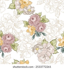 Abstract elegance seamless pattern with floral background