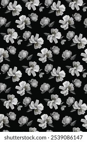 Abstract elegance seamless pattern with floral black background.
