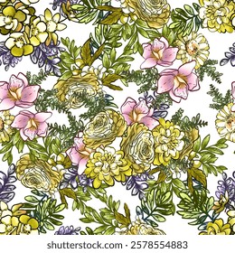 Abstract elegance seamless pattern with floral background