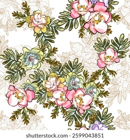 Abstract elegance seamless pattern with floral background