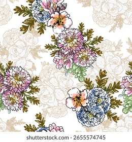 Elegância abstrata padrão sem emenda com fundo floral