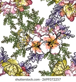 Elegância abstrata padrão sem emenda com fundo floral