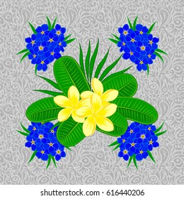Abstract elegance seamless pattern with floral motifs on a gray background. Decorative plumeria flowers repeating pattern. Vector illustration.
