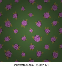 Abstract elegance seamless pattern with floral motifs on a green background. Decorative rose flowers and green leaves repeating pattern. Vector illustration.