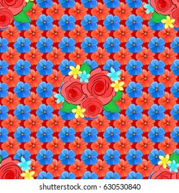 Abstract elegance seamless pattern with floral motifs on a red background. Decorative cosmos flowers repeating pattern. Vector illustration.