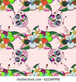 Abstract elegance seamless pattern with floral motifs in green and blue colors. Vector illustration.